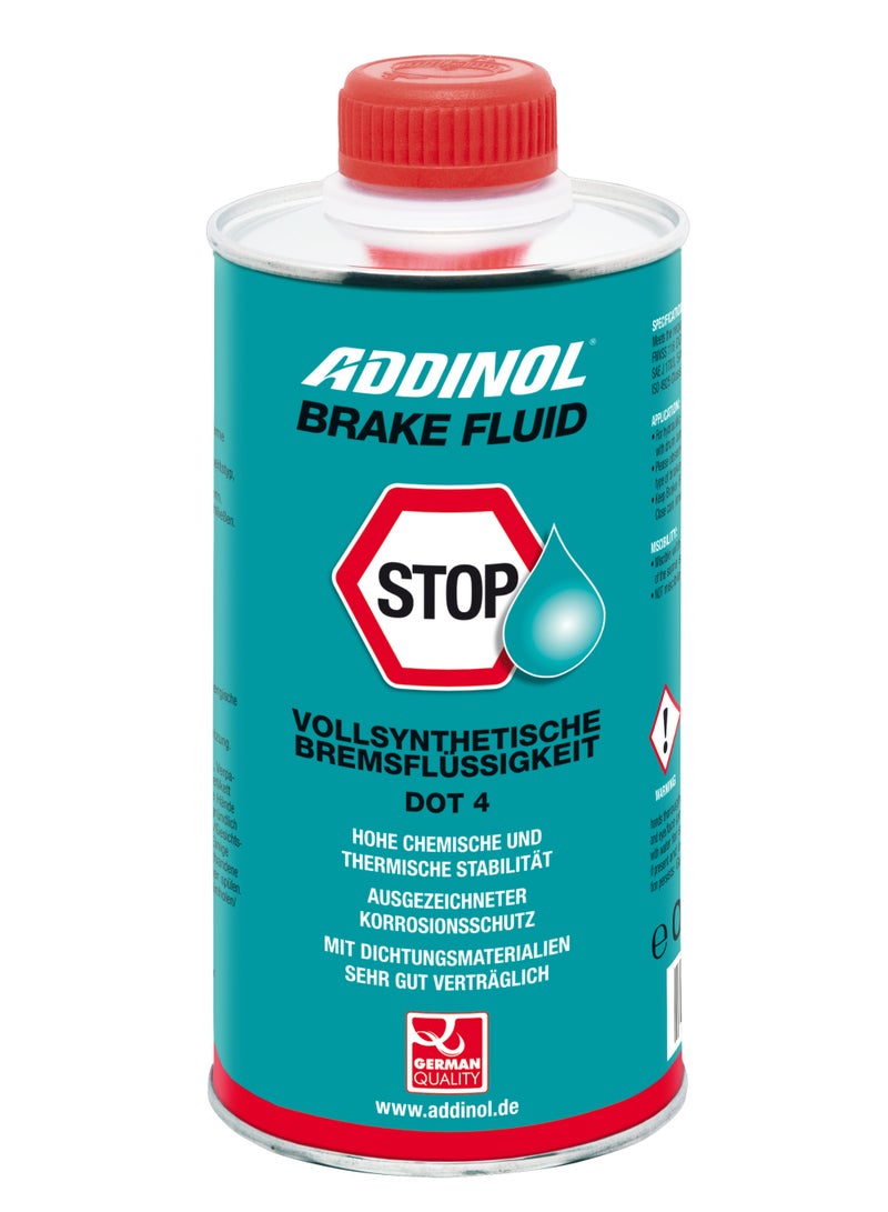 ADDINOL Brake Fluid Dot 4 is a fully synthetic liquid of type DOT 4 based on glycol ether